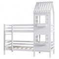 Kinderhausbett mit Rausfallschutz und Handlauf, Holzrahmen 90x200cm, Weiß