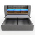 Polsterbett 140x200cm mit LED-Beleuchtung und Stauraum, Leinenstoff, Grau