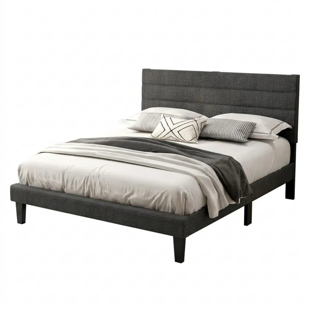 Verstellbares Polsterbett 140x200cm mit Lattenrost, Leinen, Grau