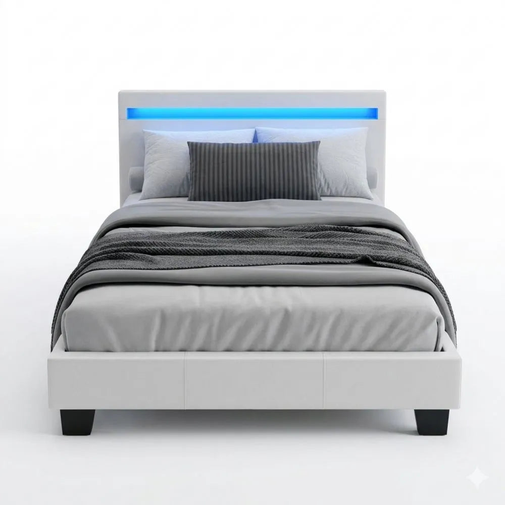 Modernes Polsterbett 90x200 cm mit LED-Beleuchtung und Kunstleder