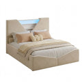 Elegantes Polsterbett 140x200 cm mit Stauraum und geometrischem Kopfteil, Beige Samt