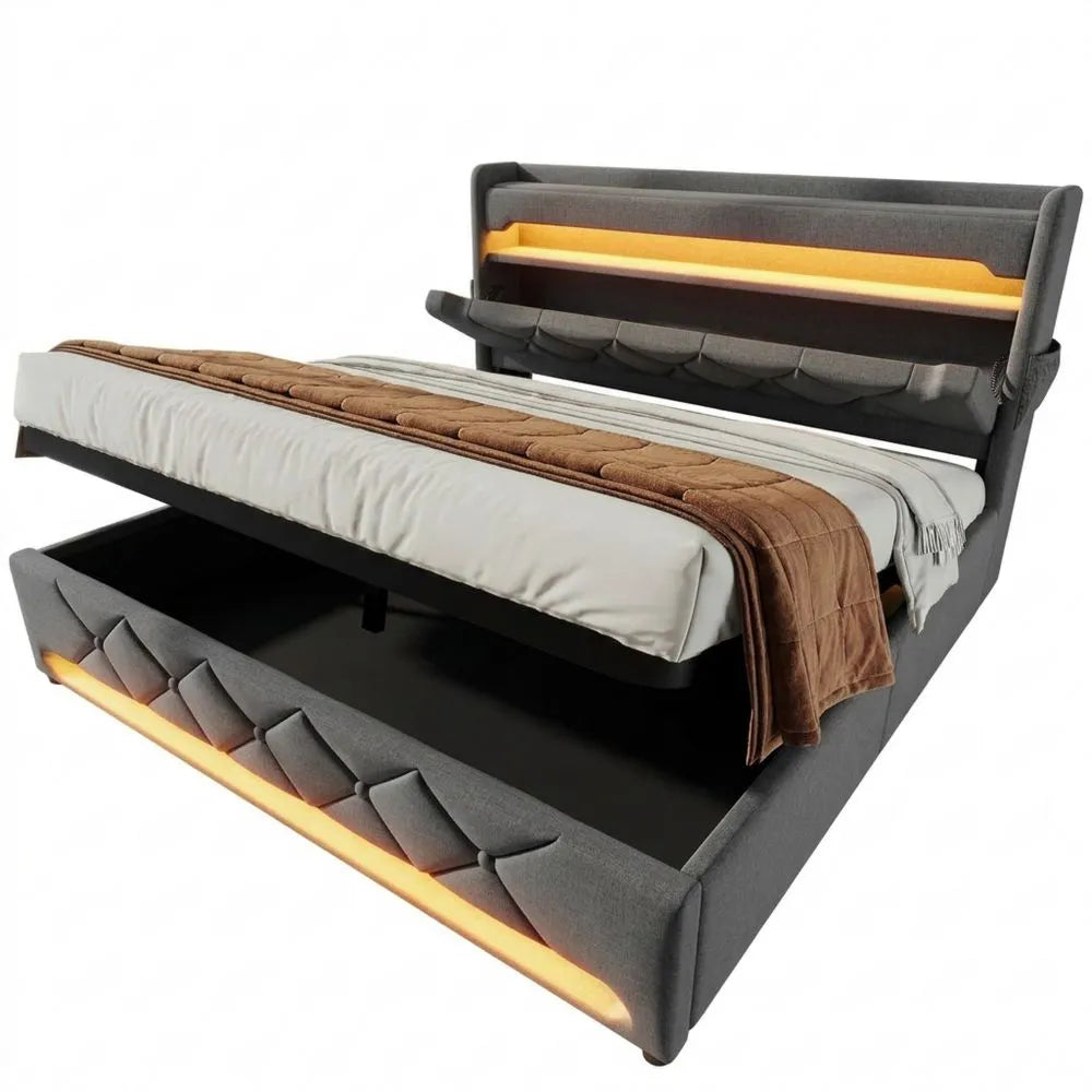 Doppelbett mit Stauraum, LED-Beleuchtung und USB-Anschlüssen