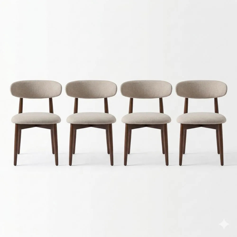 6er Set Esszimmerstühle mit Rückenlehne und Holzbeinen, Beige