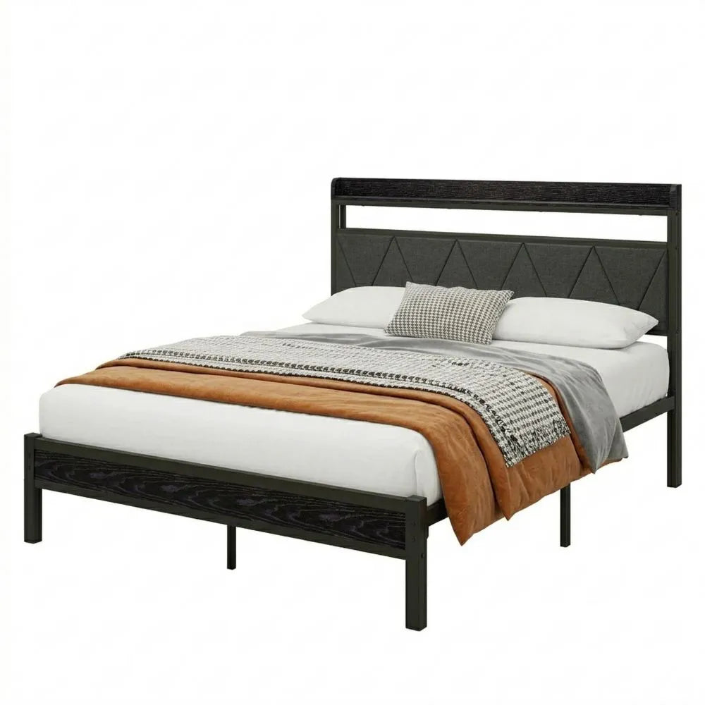 Modernes 140x200 cm Metallbett mit Lattenrost und Stauraum