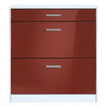 Platzsparender Schuhschrank mit Klappen und Schublade, Weiß/Bordeaux Hochglanz