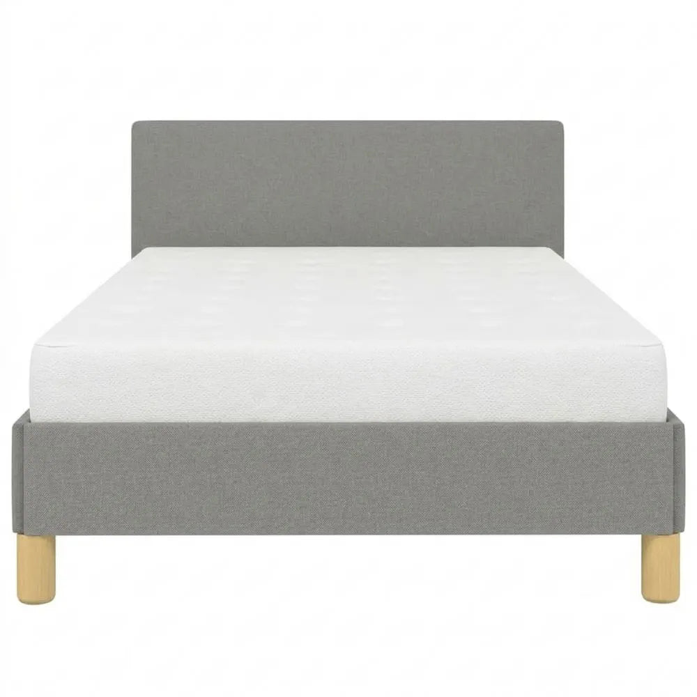 Modernes Einzelbett mit Kopfteil, 90x200 cm, Hellgrauer Stoffbezug